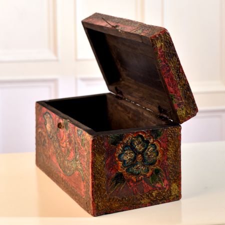 Antique Brown Wooden Box for Storage and Decoration